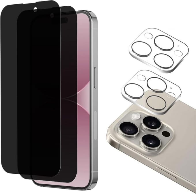 Screenprotector geschikt voor iPhone 15 Pro max - 2 stuks Beschermglas Privacy Glas Screenprotector van glazen schermbeschermfolie + 2 stuks Camera Protector