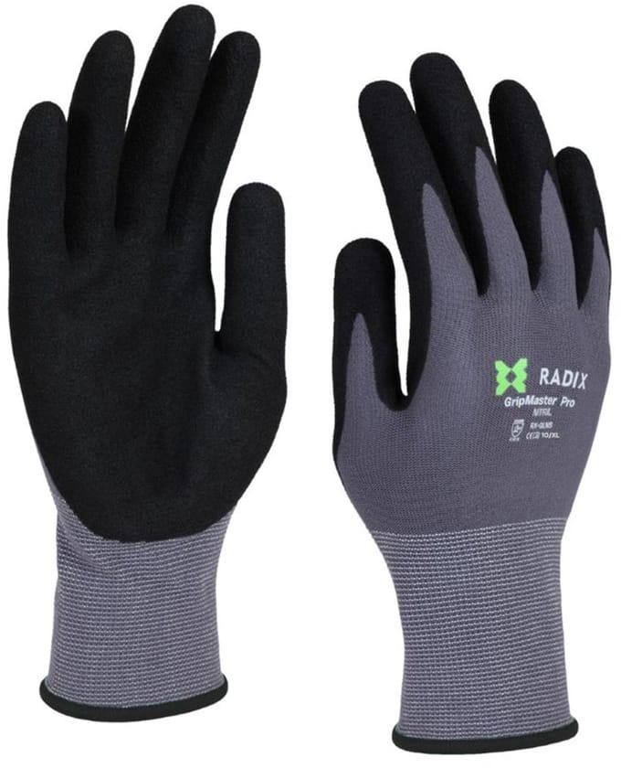 Radix GripMaster Pro - Werkhandschoenen - Nitril Micro Foam Sandy - Black/Grey - M10 / XL