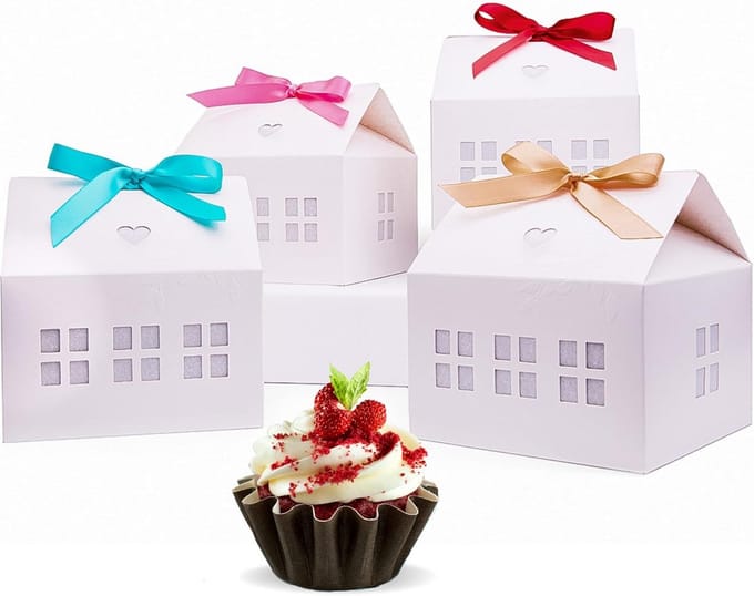 20 stuks huisvormige geschenkdozen met transparante vensters en linten