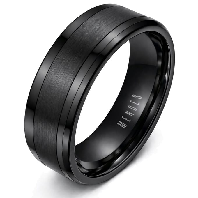 Wolfraam heren ring zwart gebostelde streep 8mm-21mm