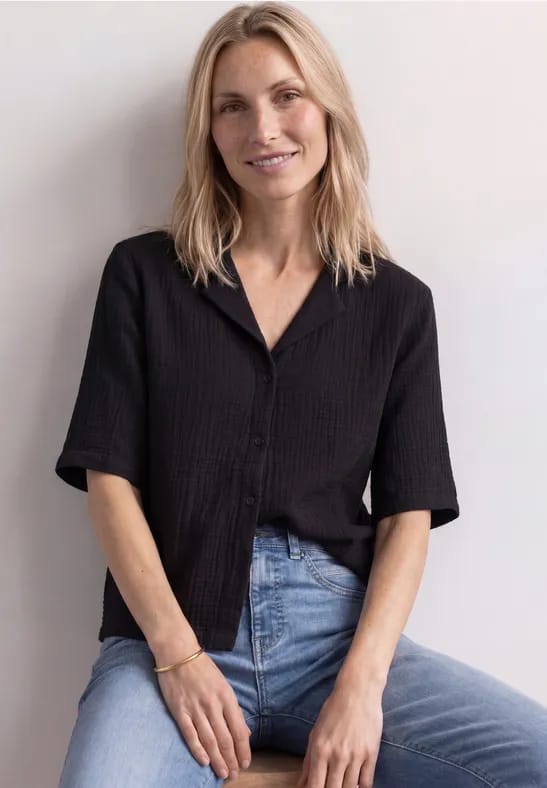 Mousselineblouse met bowlingkraag