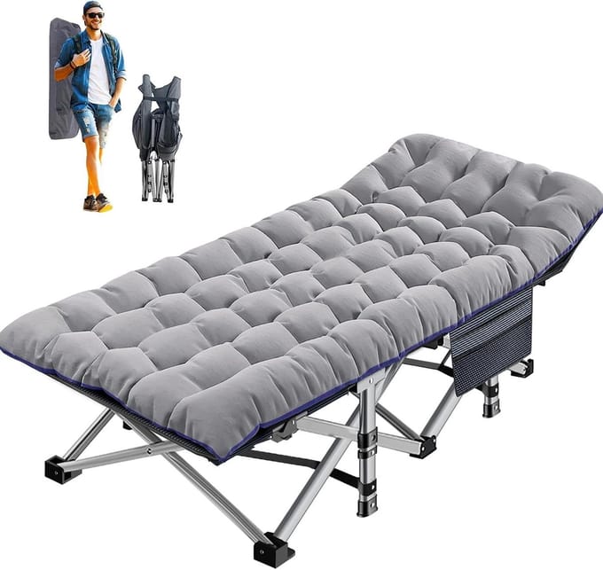 Opvouwbaar campingbed - Gastenbed matras - Buiten slapen - Dubbellaags polyester - 190 x 71 cm - Ashen grijs