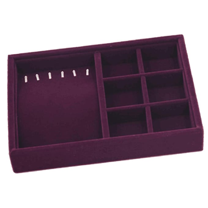Elegante fluwelen stapelbare sieradenvitrine, paars as described