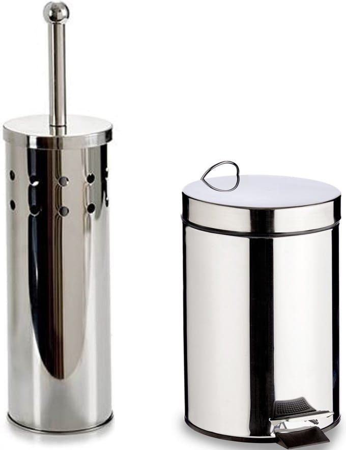 Berilo - Toiletborstel houder zilver rvs 38 cm met pedaalemmer 5 liter