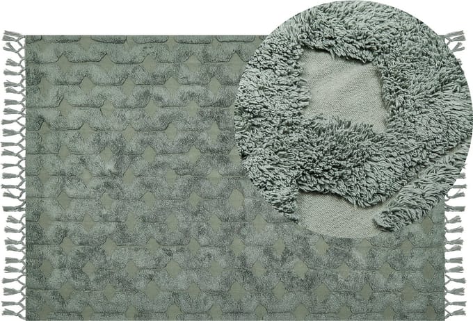 KARS - Laagpolig vloerkleed - Groen - 160 x 230 cm - Katoen