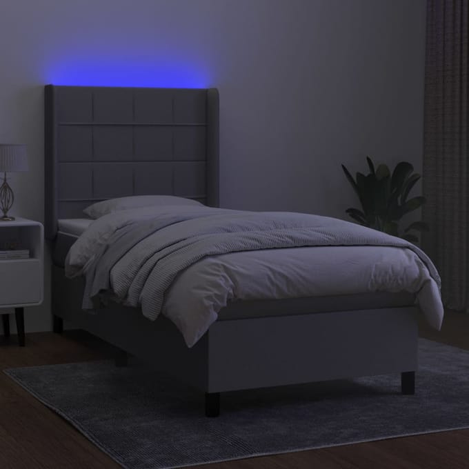 vidaXL - Boxspring - met - matras - en - LED - stof - lichtgrijs - 90x200 - cm