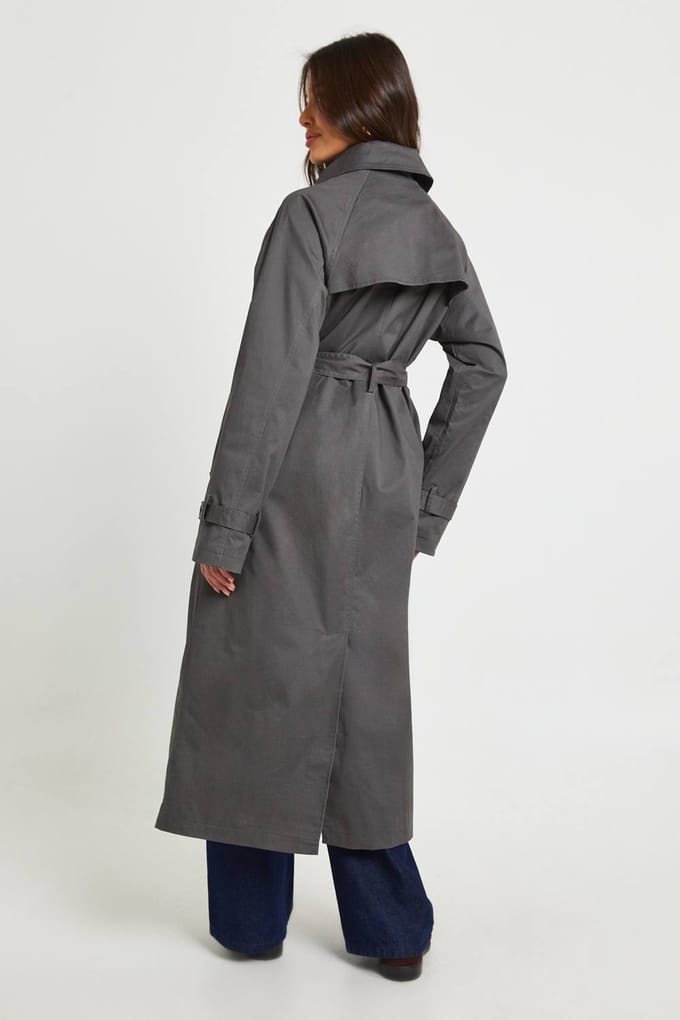 boohoo Dames Maxi dubbelgeknoopte ceintuur trenchcoat | Grey | Maat: 12