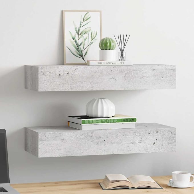 vidaXL - Wandschappen - 2 - st - met - lade - 60x23,5x10 - cm - MDF - betongrijs