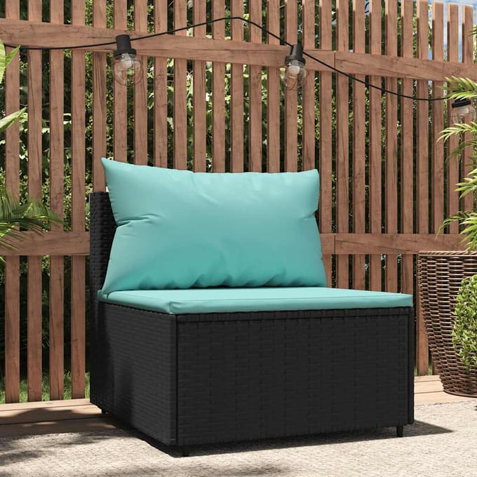 vidaXL - Tuinmiddenbank - met - kussens - poly - rattan - zwart