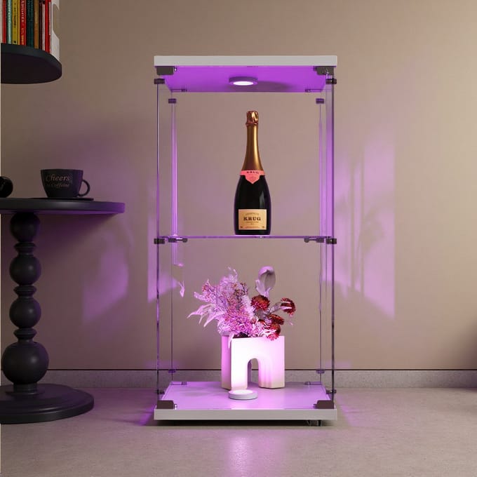 Vitrinekast met LED – 2 Etages Acryl Displaykast voor Figuren, Stofdicht, Wit, 40 x 36,5 x 86,2 cm