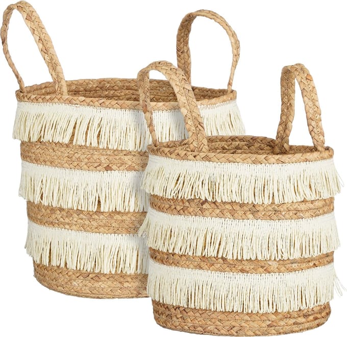 Mica Decorations Opbergmand - Set van 2 - H30 x Ø32 cm - Waterhyacint - Bruin