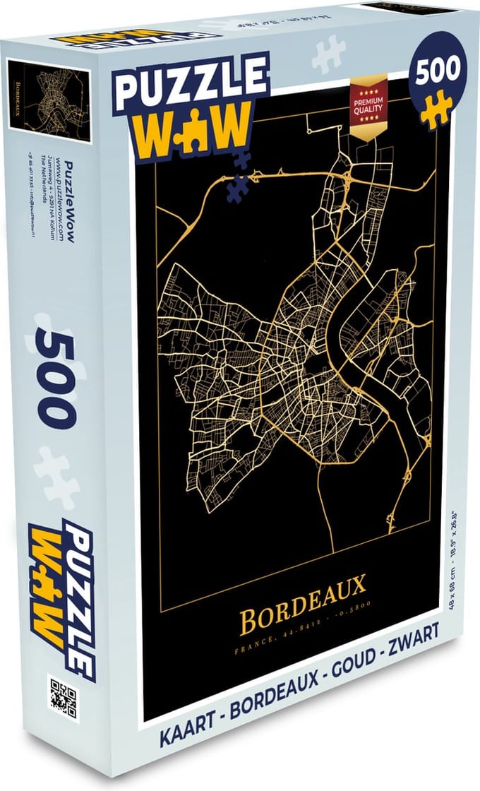 Puzzel Kaart - Bordeaux - Goud - Zwart - Legpuzzel - Puzzel 500 stukjes