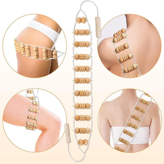 1pcs Therapy Massage Tool Back Massager Roller Rope for Body Shaping Pulling back artifact can open the back roller massage fitness tool beige