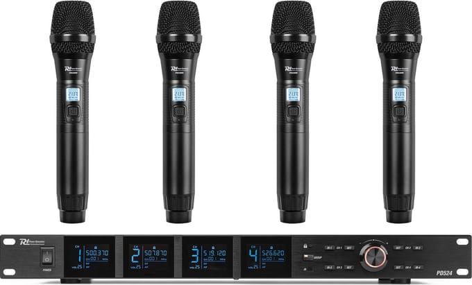 Power Dynamics PD524 UHF draadloos microfoonsysteem met 4 microfoons