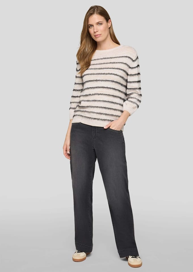 Tricot pullover met pluisgaren - beige / zwart - Gr. 48 van Goldner Fashion