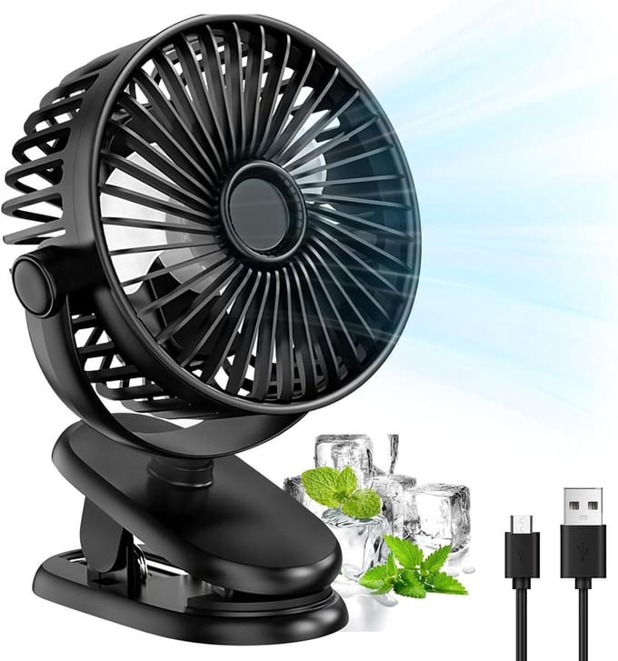 Mini USB Ventilator - Clip Ventilator - Persoonlijke Koeling - 3 Snelheden - 5000 mAh - Zwart