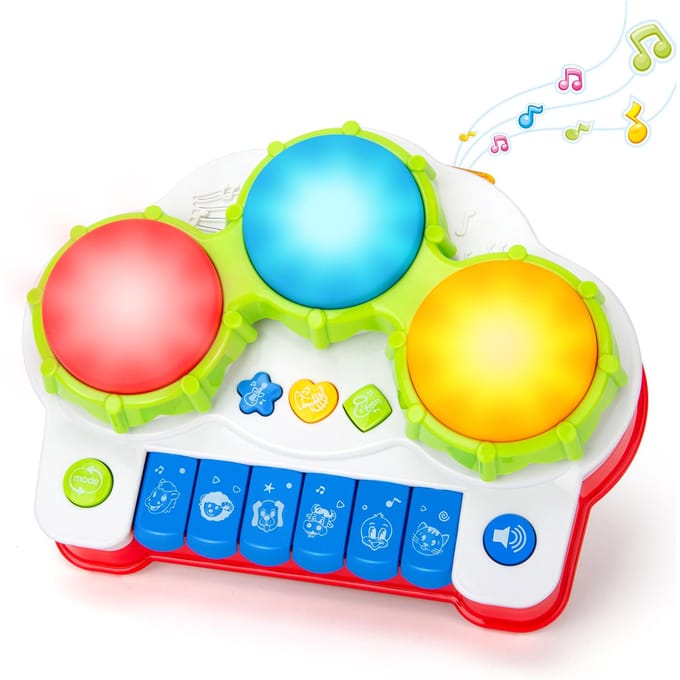 Jouet Clavier Électronique Tambour Trois Faces Pour Enfants Commutable En 4 Modes Convient Aux Tout-Petits Interaction Parent-Enfantpu blue