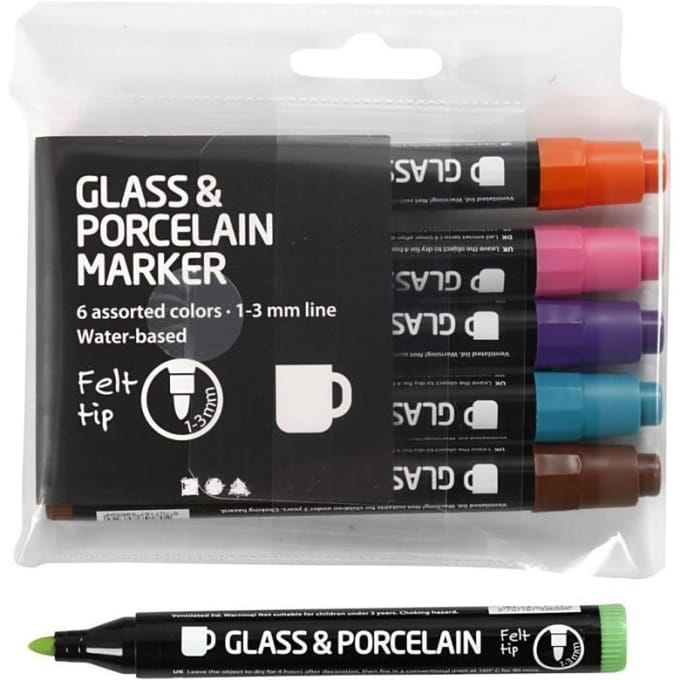 Glas- & Porseleinstiften, Extra Kleuren, 1-3 , Semi-dekkend, 6 Stuk