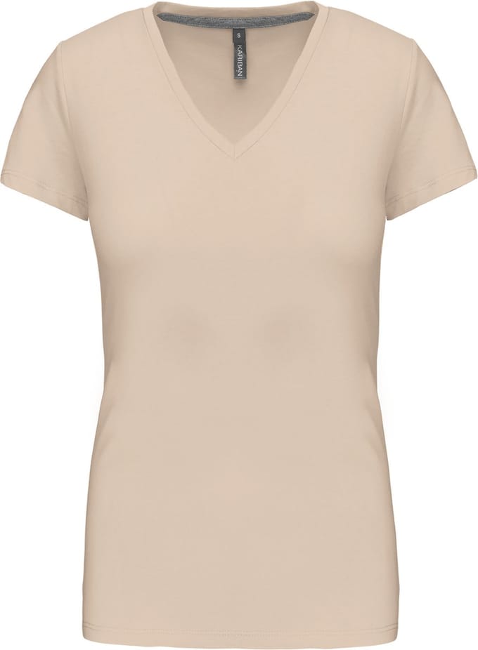 Kariban Dames T-shirt V-hals Korte Mouwen K381 - Light Sand - L