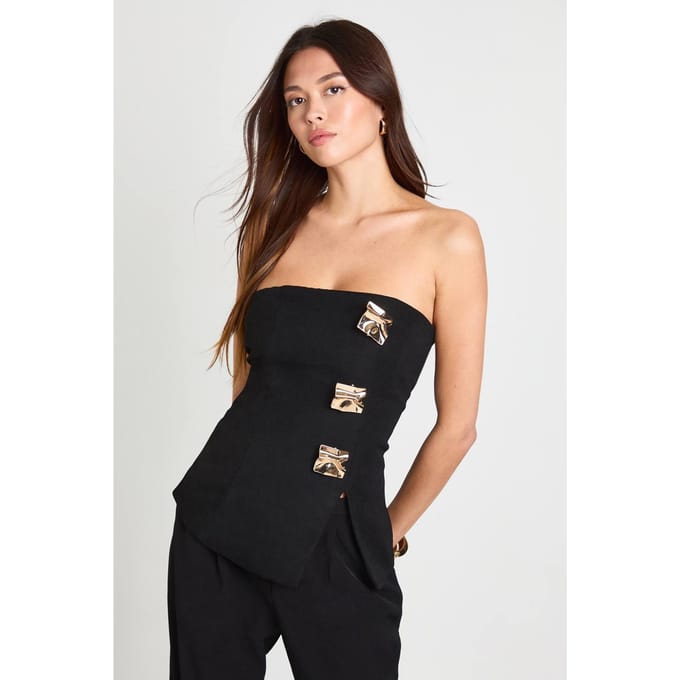 boohoo Dames Goudtrim bandeau-vest | Zwart | Maat: 36