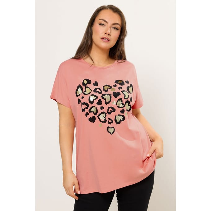 Yours Oranje Tshirt Met Hart En Luipaardprint Size 44