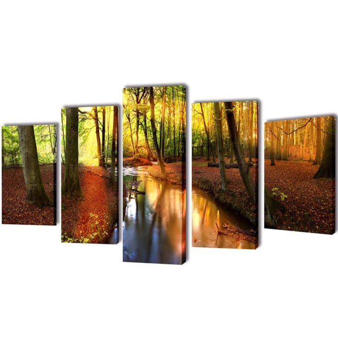 vidaXL - Canvas - muurdruk - set - bos - 100 - x - 50 - cm