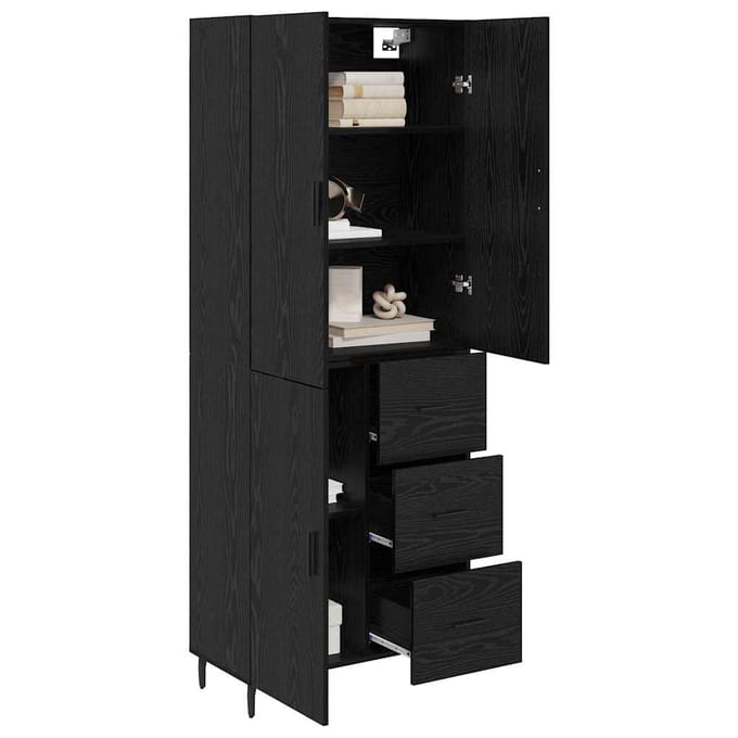 vidaXL - Highboard - 2 - st - Zwart - eiken - 69,5 - x - 34 - x - 180 - cm - Bewerkt - hout