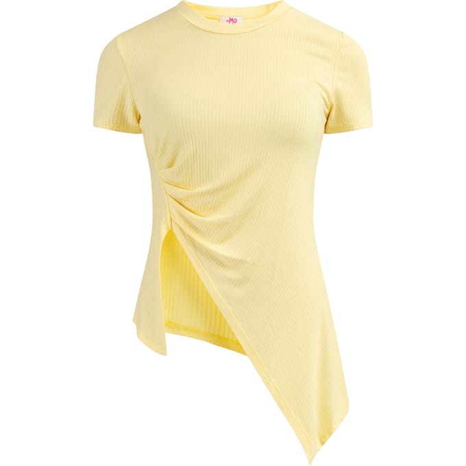 Mymo Jerseyshirt van geribd breisel Dames lichtgeel