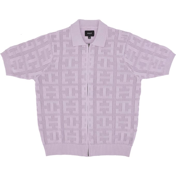 Herenpolo met korte mouwen, monogram jacquard en rits, lavendel
