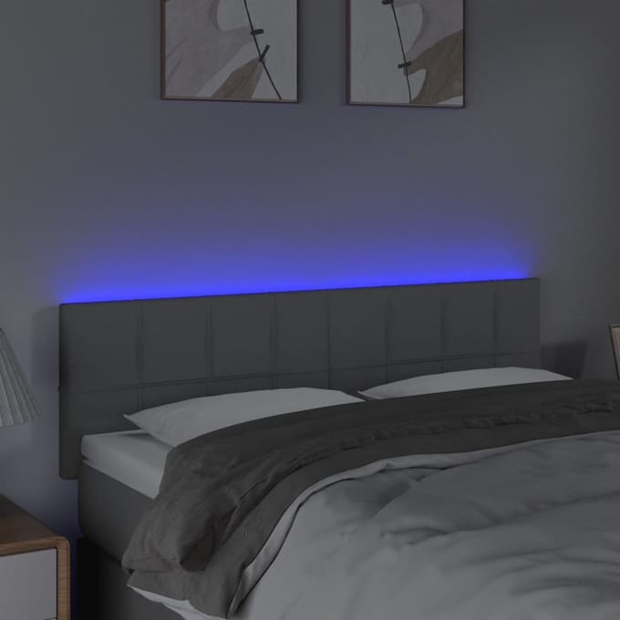 vidaXL - Hoofdbord - LED - 144x5x78/88 - cm - stof - lichtgrijs