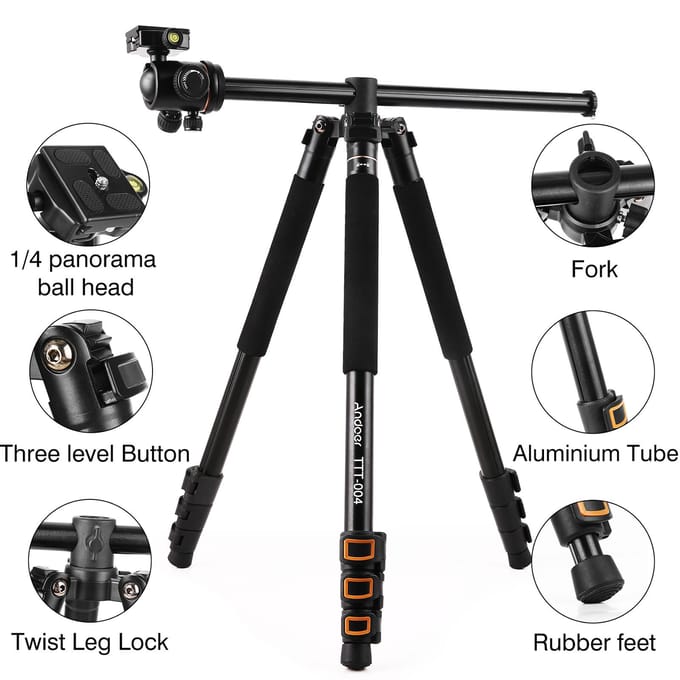 Andoer TTT-004 200cm/78.7 Inch Aluminiumlegering Camera Statief Monopod Horizontale Bevestiging met Bal goud
