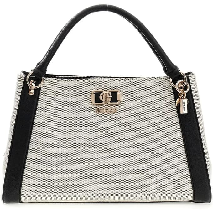 GUESS handtas schoudertas Karnilla Girlfriend Satchel Natural / Black crème