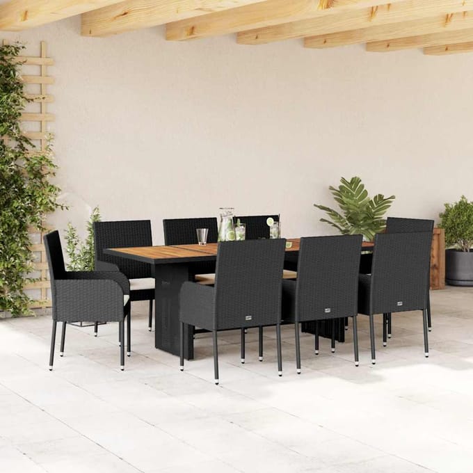 vidaXL - 9-delige - Tuinset - poly - rattan - zwart
