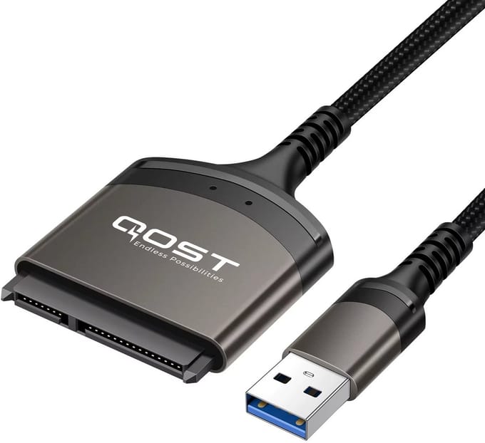 Qost - USB-A naar Sata Adapter - Zwart - Aluminium - 6 Gbps - 22 Pin 2.5" - Sata Kabel naar USB-A - Sata to USB