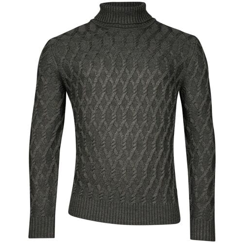 Thomas Maine Trui Allover Cable Knit Pattern Rollneck Donker Grijs Melange / male