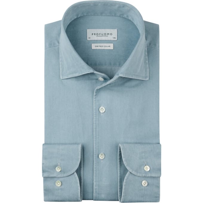 Profuomo Twill Overhemd Denim Lichtblauw - Maat 41 - Heren - Overhemden Formeel