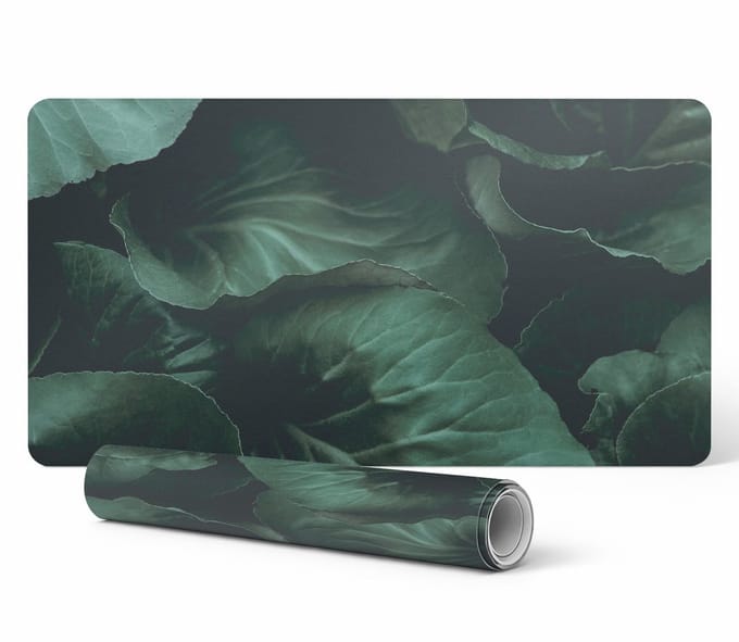 Vinyl bureauonderlegger met stijlvolle print van bladeren in de schaduw, 100x50 cm