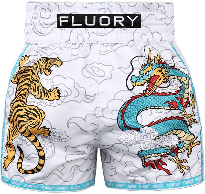 Fluory Muay Thai Shorts Dragon vs Tiger Wit - M