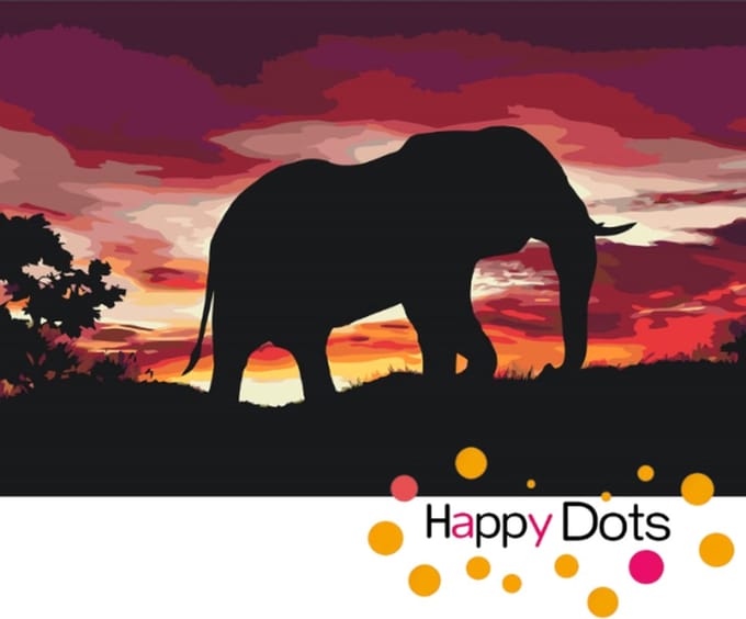 Schilderen op nummer Olifant bij zonsondergang 40x60cm (HappyDots)