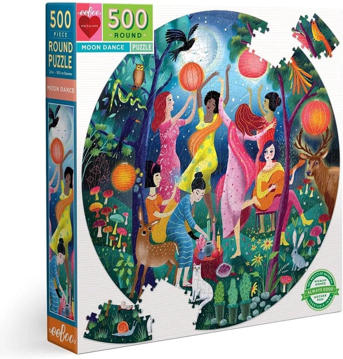 Ronde Puzzel 500 Stukjes - Maan Dans Thema - 58,5 cm Diameter - Gerecycled Karton