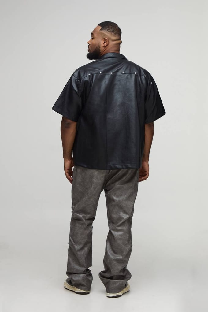 Plus Antique PU geplooide, geplooide en uitlopende broek | Black | Size 44