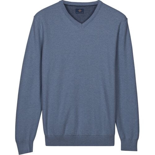 Baileys Trui Cotton V-Neck Pullover Subtle Faux-Uni Structure Knit Riviera Blue / male
