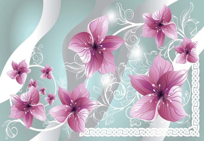 Fotobehang Flowers Floral Pattern | XL - 208cm x 146cm | 130g/m2 Vlies