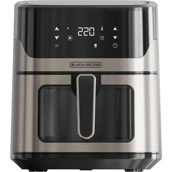 BLACK+DECKER BXAF6500E - Airfryer 6,5 liter - 1600 W - Kijkvenster - 8 programma’s - 80–200 °C - Zwart/RVS
