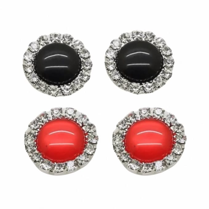 2 Paar Clip Oorbellen-Rood-Zwart-1.5 cm