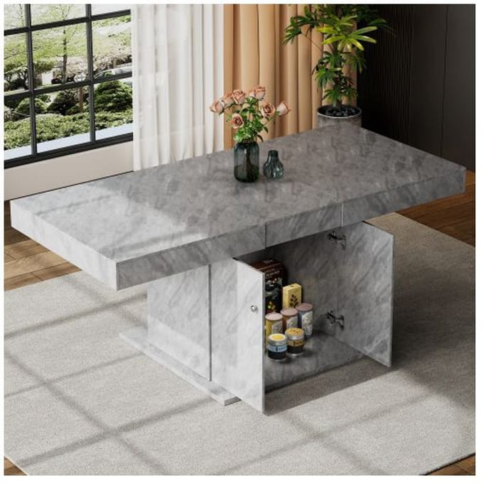 Uitschuifbare eettafel - MUVOE - L140/180*B80*H76cm - 8 personen - Betonlook - Multifunctioneel