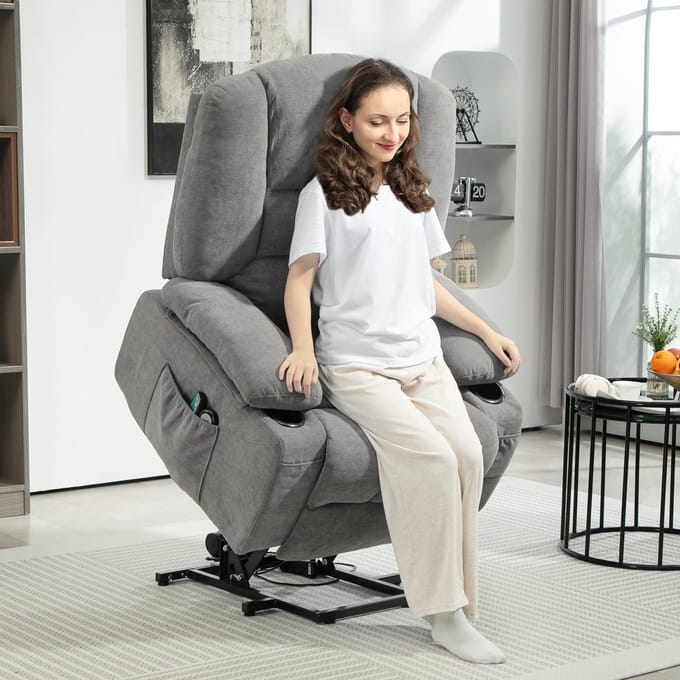 MODFU Relaxfauteuil Met Opstahulp En Massagefunctie - Ligfunctie - Modern - Voor Woonkamer - Polyester - Donkergrijs