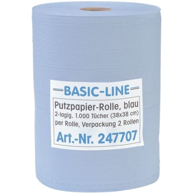 Poetsdoekrol Basic Line, 2 rollen à 1000 vel, 2-laags, 380 x 360 mm, blauw