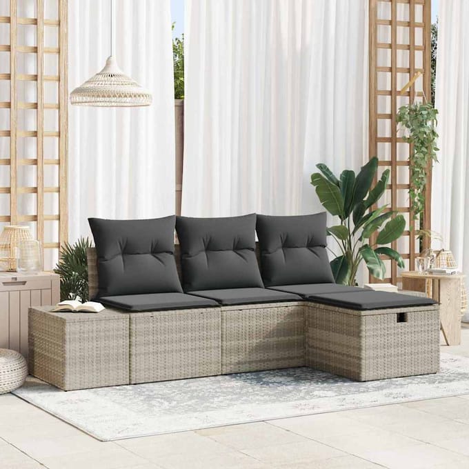 vidaXL - Bankstel - 4 - st - poly - rattan