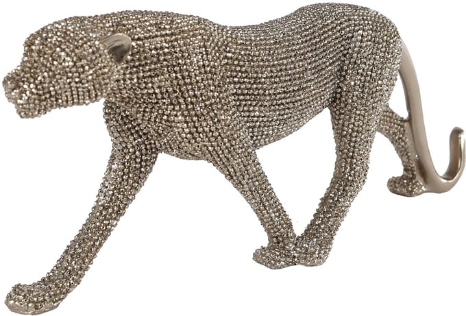Panter sculptuur glinster goud polystone decoratie 24,5x5x11cm.